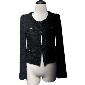 The Coco Jacket Black Cropped Nubby Metallic Classic Jacket Size M
